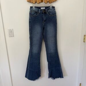 Nature Denim Blue Flared Women's Jeans, Fringe bottom, Size 3/ 25